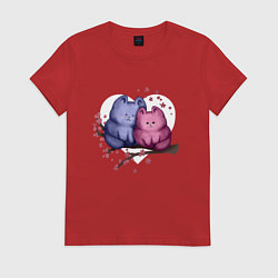 Футболка хлопковая женская Любовь и котики, цвет: красный