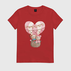 Футболка хлопковая женская Мишки на воздушом шаре, цвет: красный