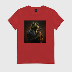 Футболка хлопковая женская Лягушонок Пепе гангстер, цвет: красный