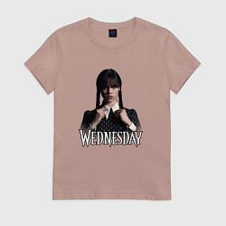 Футболка хлопковая женская Wednesday поправляет воротник, цвет: пыльно-розовый
