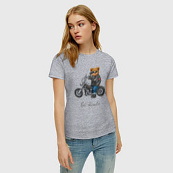 Футболка хлопковая женская Крутой мотоциклист медведь, цвет: меланж — фото 2