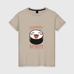 Футболка хлопковая женская Smiling sushi, цвет: миндальный
