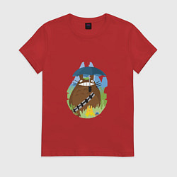 Футболка хлопковая женская Тоторо на природе, цвет: красный