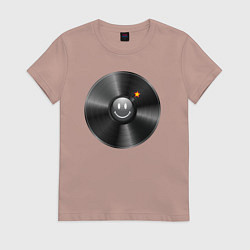 Футболка хлопковая женская Виниловая пластинка с бомбочкой, цвет: пыльно-розовый