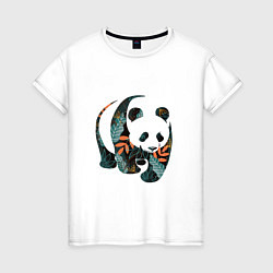 Футболка хлопковая женская Панда в цветочном принте, цвет: белый