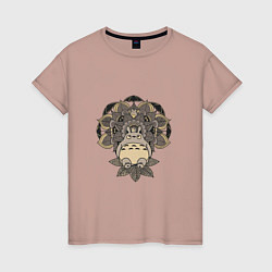 Футболка хлопковая женская Тоторо в лотосе, цвет: пыльно-розовый
