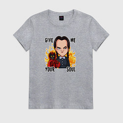 Футболка хлопковая женская Уэнсдэй - отдай мне свою душу, цвет: меланж