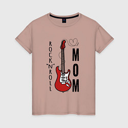 Футболка хлопковая женская Rocknroll mom с гитарой, цвет: пыльно-розовый