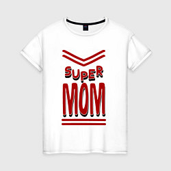 Футболка хлопковая женская Super mom большие бувы, цвет: белый