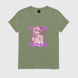 Футболка хлопковая женская Zero Two надписи, цвет: авокадо