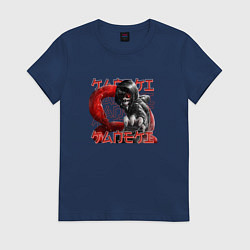 Футболка хлопковая женская Канеки Кен в сражении, цвет: тёмно-синий