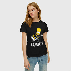 Футболка хлопковая женская Ramones Барт Симпсон рокер, цвет: черный — фото 2