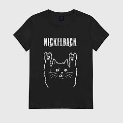 Футболка хлопковая женская Nickelback рок кот, цвет: черный