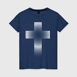 Футболка хлопковая женская Крест православный белый, цвет: тёмно-синий