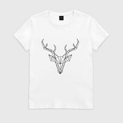 Футболка хлопковая женская Черная полигональная голова оленя, цвет: белый
