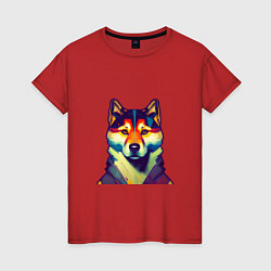 Футболка хлопковая женская Shibu inu dog, цвет: красный