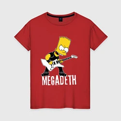 Футболка хлопковая женская Megadeth Барт Симпсон рокер, цвет: красный