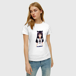 Футболка хлопковая женская Девочка аниме с котиком, цвет: белый — фото 2