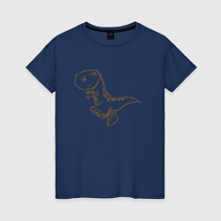Футболка хлопковая женская Шагающий рисованный динозавр, цвет: тёмно-синий