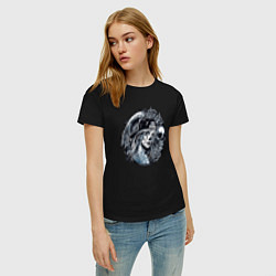 Футболка хлопковая женская Skull with a girl, цвет: черный — фото 2