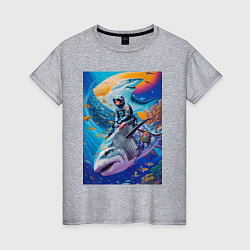 Футболка хлопковая женская Cyber shark - ocean and space - art, цвет: меланж