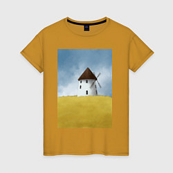 Женская футболка Ветряная мельница в поле