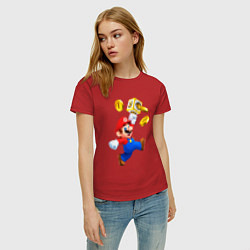 Футболка хлопковая женская Марио сбивает монетки, цвет: красный — фото 2