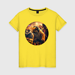 Футболка хлопковая женская Кот-диджей, цвет: желтый