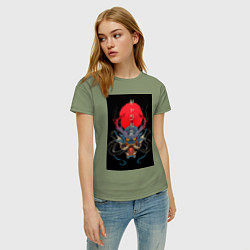 Футболка хлопковая женская Голова японского дракона, цвет: авокадо — фото 2
