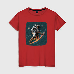 Футболка хлопковая женская Космонавт с метеорами, цвет: красный