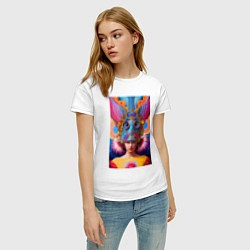 Футболка хлопковая женская Girl in an art helmet - neural network, цвет: белый — фото 2