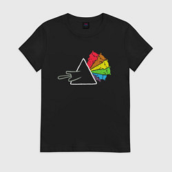 Футболка хлопковая женская Pink Floyd коты, цвет: черный