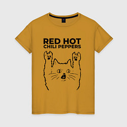 Футболка хлопковая женская Red Hot Chili Peppers - rock cat, цвет: горчичный