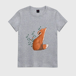 Футболка хлопковая женская Лисица и листики, цвет: меланж