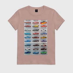 Футболка хлопковая женская Hot Wheels - collection Автомобили на полке, цвет: пыльно-розовый
