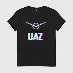 Футболка хлопковая женская Значок UAZ в стиле glitch, цвет: черный
