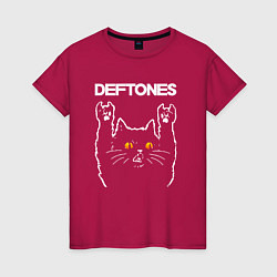 Футболка хлопковая женская Deftones rock cat, цвет: маджента