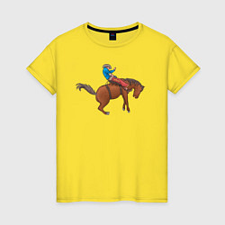 Футболка хлопковая женская Наездник и конь вместе, цвет: желтый