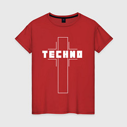 Футболка хлопковая женская Techno крест, цвет: красный