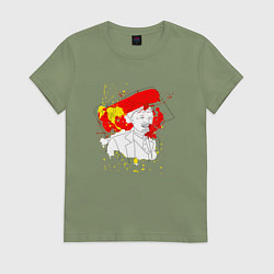 Футболка хлопковая женская Ленин лайн арт портрет, цвет: авокадо