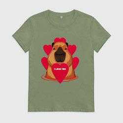 Футболка хлопковая женская Капибара I love You, цвет: авокадо