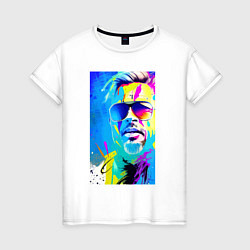 Футболка хлопковая женская Brad Pitt - sketch - pop art, цвет: белый