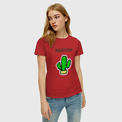 Футболка хлопковая женская Зеленый кактус, цвет: красный — фото 2