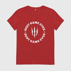 Футболка хлопковая женская Символ The Witcher и круглая надпись best game eve, цвет: красный