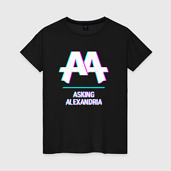 Футболка хлопковая женская Asking Alexandria glitch rock, цвет: черный