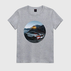 Футболка хлопковая женская Машина с рестораном на горе, цвет: меланж