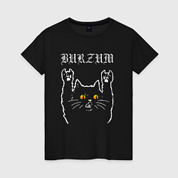 Футболка хлопковая женская Burzum rock cat, цвет: черный