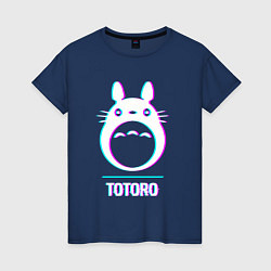 Футболка хлопковая женская Символ Totoro в стиле glitch, цвет: тёмно-синий