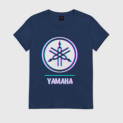 Футболка хлопковая женская Значок Yamaha в стиле glitch, цвет: тёмно-синий