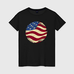 Футболка хлопковая женская Flag USA, цвет: черный